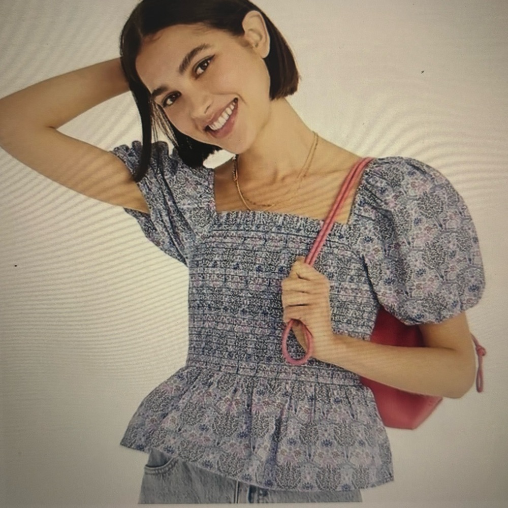 Jcrew Smocked Square-Neck Organic Cotton Liberty Print Top